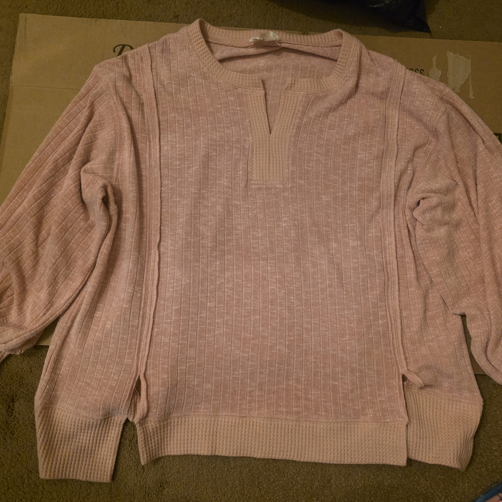Fantastic Fawn Blush Pink Ribbed Scoop-Neck Pullover
